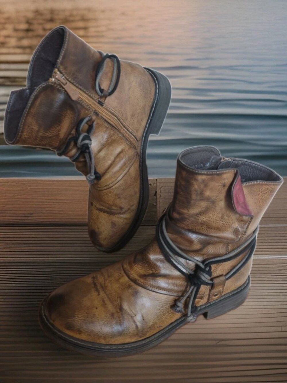 Patrizia by Spring Step Resago Brown Boots Women's Sz 39 (US 8.5) Vegan Side Zip